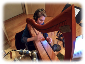 Harpist Anne Roos Playing in Recording Studio