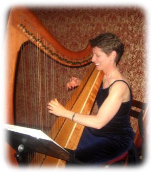 Harpist Anne Roos playing at a corporate event