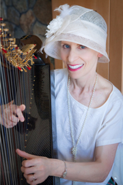 Harpist Anne Roos in White Cloche Hat