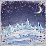 Winter Scene with Crescent Moon