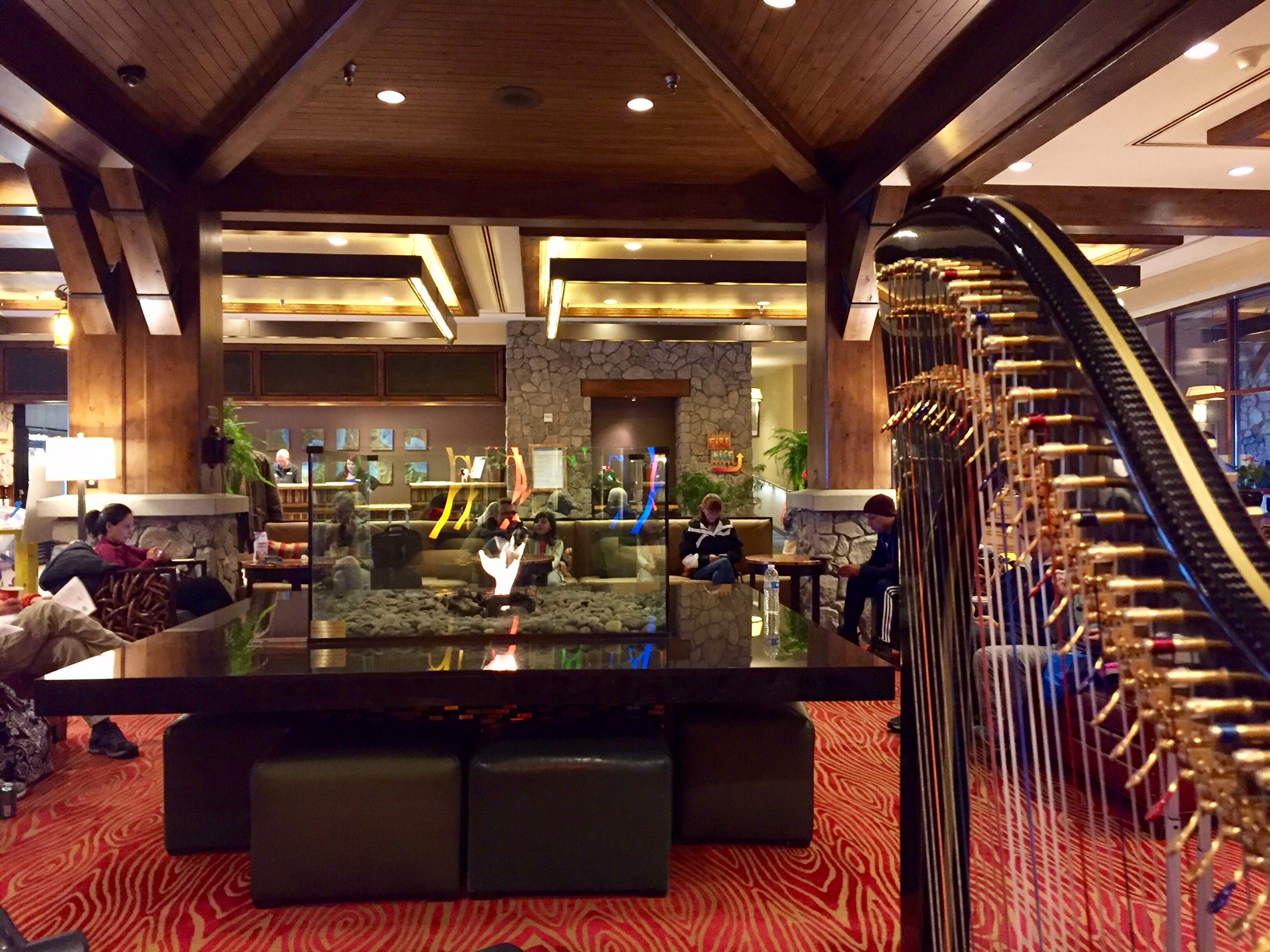 Harpist Anne Roos Performs in Which Hotel Lobby?
